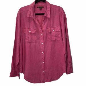 Tommy Bahama 100% Linen Shirt Women’s Size Large Pink Button Up Roll Tab Sleeve